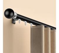 1-Piece Curtain Track System 5.1M/16.7FT Adjustable Aluminum Rod with Caps & Brackets Ideal for Sliding Curtains in Balconies Offices & Hotels (Black)