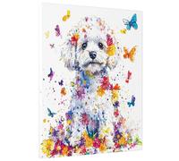 1 Piece Cute Bichon Frise Dog Canvas Prints Wall Art 12 * 16, Flower Butterflies Vertical Wall Art for Living Room Bedroom, Small Large Spring Pet Bathroom Decor Wall Art Women Men