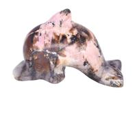 1 Piece Dolphin Natural Stones Crystals Rose Quartz Carved Animal Figurine Stone Crafts Collection Home Decor,Black Rhodonite