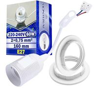 1 Piece E27 Lamp Holder Ø40 mm 60Wwith Cable 160 mm and Terminal Block | Lampshade Reducer Ring 2 Pieces Base and Lamp Shade Reducer Ring White Color - Warranty 10 Years - MONTERAL