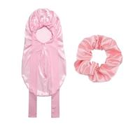 1 Piece Elastic Band Long Nightcap With 1 Piece Hair Tie, Pink Turban Hat, Women'S Satin Hat, Silk Hat For Sleeping, Adjustable Nightcap, Curling Hat