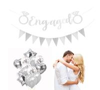 1 Piece Engagement Banner and 14 Pieces Aluminum Film Balloons, Engagement Party Decorations, Engagement Party Props, Fashionable and Exquisite Balloons, Party Balloon Decorations, Suitable for Propos
