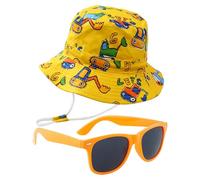 1 Piece Excavator Hat, 1 Piece Yellow Sunglasses, Sun Hat for Toddlers 2-3 Years Old, Sun Hat for Toddlers, Sun Hat for Toddler Boys, Sun Hat for Toddlers Boys