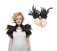 1 Piece Feather Cape with 1 Pair Feather Wristbands, Crow Costume, Halloween Party Dance Birthday, Carnival Dress up Costume Accessories