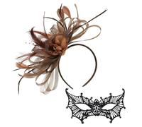 1 Piece Feather Floral Headband, 1 Piece Black Mask, Retro And Fashionable, Ele Hair Accessories For Women, Classic Headdress For Clothing.