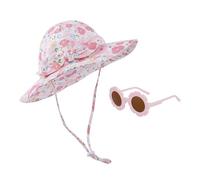 1 Piece Flower Print Hat And 1 Piece Sunglasses, Adjustable Fisherman Hat, Cute Children'S Glasses, Outdoor Sun Protection Supplies.