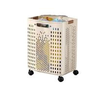1-Piece Foldable Laundry Basket For Bathroom, Large Capacity With Wheels, Simple Dirty Clothes Storage, Two Colors, Household(Bronze)