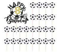 1 Piece Football Theme Cake Insert Card For 8 Years Old And 24 Pieces Football Decoration Inserts, Birthday Party Supplies, Creative Cake Decorations