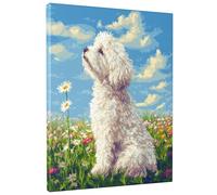 1 Piece Funny Bichon Frise Dog Canvas Prints Wall Art 12 * 16, Spring Pixel Art Daisy Chien Vertical Wall Art for Living Room Bedroom, Big Small Puppy Bathroom Decor Women Men