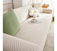 1-Piece Geometric Jacquard Couch Covers for 3 Cushion Couch Sherpa Fleece Stretch Sofa Slipcover for Pets Dogs Super Soft Non-Slip Furniture Protector (Beige,Sofa)