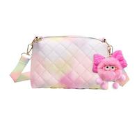1 Piece Girls Shoulder Bag, 1 Piece Bow Plush Pendant, Mini Cross Body Bag, Cute Rainbow Handbag, Fashionable Girls Bag, Adjustable Cross Body Bag