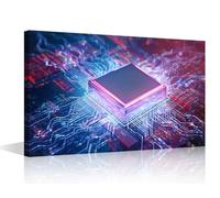 1 Piece Glowing CPU Canvas Wall Art Painting Technology Digital Art Wall Decor for Living Room AI Pictures Print on Canvas Framed Modern Artwork for Home Wall Bedroom Decorations, 18x12in