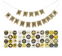 1 Piece Graduation Party Banner, 8 Pieces (96 Pieces) Graduation Stickers, "We Are Proud Of You" Banner, Graduation Congratulations Latte Art Banner, Graduation Party Decorations