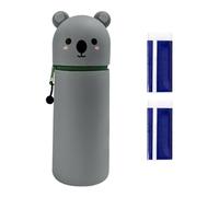 1 Piece Grey Koala Pencil Bag and 2 Piece Eraser, Creative Fun Pencil Bag, Cute Silicone Pencil Bag, Student Supplies.
