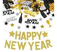 1 Piece Happy New Year Pull Flag, 15G Happy New Year Confetti, Letter Toss Confetti, New Year Party Decoration