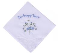 1 Piece Happy Tears Handkerchief for Women - 30x30cm Wedding Gift for Bride and Mother - Blue Floral Lace Embroidered Cotton Hankie - Perfect Keepsake for Bridal, Bachelorette, and Anniversary Celebra