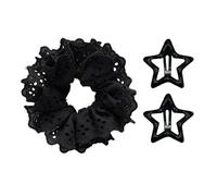 1 piece high elastic hollow hair tie with 2 star shaped hair clips, lace curls, soft elastic hair ties, suitable for large curls, lace waves and ponytails, soft and elastic Headband. (black)