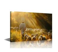 1 Piece Jesus Christ Wall Art for Living Room Shepherd Jesus Leading the Sheep Wall Decorations for Bedroom Office Wall Decor Jesus Praying to God Wall Painting Framed Ready to Hang (12''Wx 18''H)