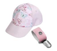 1 Piece Kids Baseball Cap, 1 Piece Hat Clip, Girls Ponytail Hat, Wide Brim Sun Hat, Adjustable Back Buckle Hat, Butterfly Print Peaked Cap Pink
