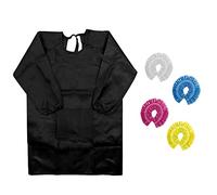 1 Piece Kids Black Smock Craft Kitchen Painting Apron Long Sleeve Reusable Waterproof Stain Resistant with 4 Pieces Waterproof Caps.