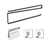 1 Piece Kitchen Roll Holder No Drilling with 2 Pieces Self-Adhesive Hooks, Roll Paper Plastic Film Food Storage Bags Cups Towels, Kitchen Wall Mounted Multifunctional Storage Rack