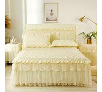 1 Piece Lace Bed Skirt +2 Pieces Pillowcases Bedding Set Princess Bedding Bedspreads Fitted Sheet Bed for Girl Bed Cover King/Queen Size,Beige-200x220cm