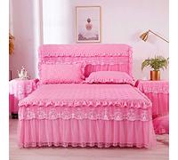 1 Piece Lace Bed Skirt +2 Pieces Pillowcases Bedding Set Princess Bedding Bedspreads Fitted Sheet Bed for Girl Bed Cover King/Queen Size,RosePink-180x220cm