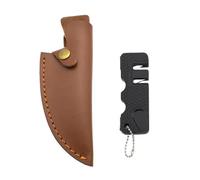 1 Piece Leather Knife Sheath and 1 Piece Portable Knife Sharpener, Knife Protective Case, Knife Accessories, Suitable for Kitchen, Camping, Barbecue