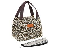1 Piece Leopard Print Lunch Bag and 1 Piece Cutlery Bag, Portable Tote Bag, Lunch Bag for Women, Fashionable Lunch Bag