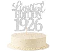 1 Piece Limited Edition 1926 Cake Decoration Glitter 100th Glitter Cake Decoration Cheers to 100 Years 100 & Fabulous Cake Topper for Men and Women Birthday Party Cake Decoration Silver