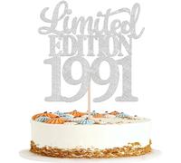 1 Piece Limited Edition 1991 Cake Decoration Glitter 35th Glitter Cake Decoration Cheers on 35 Years 35 & Fabulous Cake Topper for Men and Women Birthday Party Cake Decoration Silver