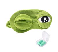 1 Piece Lonely Frog Eye Mask With 1 Pair of Boxed Green Earplugs - Super Soft Expression Sleep Mask for Office Naps, Airplanes and Travel