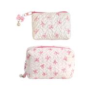 1 Piece Makeup Bag And 1 Piece Coin Wallet, Bow Printed Bag, Cute Storage Bag, Portable Makeup Bag.