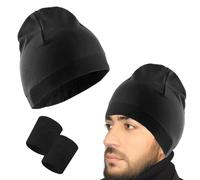 1 Piece Mens Skull Cap, Men's Skull Caps, Breathable Running Beanies, Quick-Dry Thermal Cap, Multi-Function, Suitable for Cycling, Marathon, with 1 Running Wristband (Black)