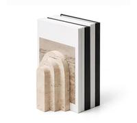 1 Piece Modern Travertine Bookend, Arched Design, Natural Stone Book Holders for Desk and Shelf (Travertine - 1 Piece)