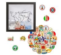 1 Piece Money Box with 50 Map Stickers, Travel Postcard, Stamp Storage, Photo Frame Ticket Box - World Map Print Souvenir