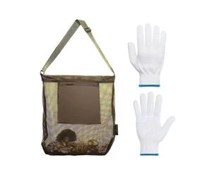 1 Piece Mushroom Collecting Bag With 1 Pair Of Cotton Gloves, Fruit Picking Bag, Foldable Large Capacity Mesh Bag, Outdoor Satchel Bag, Adjustable Shoulder Strap Bag
