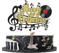 1 Piece Music Notes Cake Topper Glitter Black Musical Symbol Cake Decoration Rock Music Cake Decoration for Concert Theme Baby Shower Wedding Birthday Party Cake Decoration