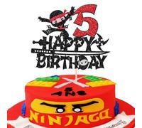 1 Piece Ninja 5th Cake Decoration Happy Birthday Ninja Cake Topper Martial Arts Karate Kung Fu Warrior Cake Decoration for Ninja Theme Children 5th Birthday Party Cake Decorations