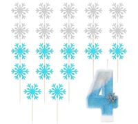 1 Piece Number 4 Candle, 20 Pieces Snowflake Inserts, Birthday Cake Topper, Creative Cake Inserts, Birthday Party Cake Decoration