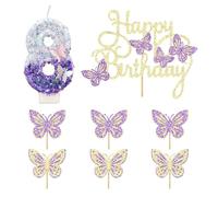 1 Piece Number 8 Candle and 1 Set of Butterfly Inserts, Cake Decorations, 8Th Birthday Candles, Girl Cake Decorations, Shiny Cake Inserts, Cake Accessories