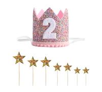 1 Piece of 2Nd Birthday Hat, 1 Pack of Star Inserts, First Birthday Crown, Adjustable Princess Crown Hat, Colorful Loose Powder Birthday Hat, Suitable for Baby Birthdays and Anniversary Parties