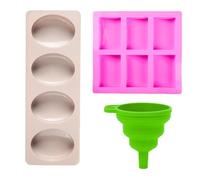 1 Piece of 6-Piece Rectangular Mold and 1 Piece of 4-Piece Oval Mold, with 1 Piece of Folding Funnel, Silicone Mold, Soap Mold, Baking Mold