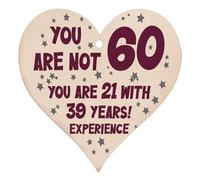1 Piece of 60th Birthday Card, Wooden Heart-Shaped Plaque, Heart-Shaped Birthday Card, Love Brand, Handmade Pendant Gift, Heart-Shaped Decorative Hanging, Suitable for Birthday Gifts (10 * 10cm)