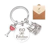 1 Piece of 60Th Birthday Keychain, 1 Piece of Greeting Card, Creative and Exquisite Keychain, Stainless Steel Bag Pendant, Birthday Blessing Gift.