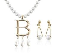 1 Piece of Alphabet Pearl Necklace and 1 Pair of Pearl Earrings, Pearl Necklace for Women, Artificial Jewelry, Clothing Accessories, Jewelry Jewelry, Exquisite and Elegant Jewelry, Jewelry Set