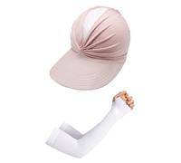 1 Piece of Beach Sun Hat, 1 Pair of Sun Protection Sleeves, Breathable Hollow Top Hat, Women's Outdoor Sun Protection Hat, Wide Brim Hollow Top Hat, Summer Sun Hat, Adjustable Sun Hat Pink