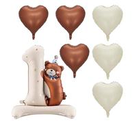 1 Piece Of Bear Balloon, 6 Pieces Of Heart-Shaped Balloons, Children'S Birthday Decoration Balloons, Party Scene Decoration Accessories, Event Photo Props.