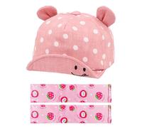 1 Piece of Bear Ears Baseball Cap, 1 Pair of Sleeves, Smiley Face Polka Dot Hat, Cartoon Sun Visor, Reverse Brim Children's Hat, Summer Outdoor Sun Visor Suit, Adjustable Baseball Cap Pink