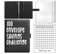 1 Piece of Black Binder, 25 Sheets of A5 Four-Square Grid Card with 100 Days of Paper, Photo Storage Book, Budget Binder, Suitable for Money Management, Travel, Diary and Office Use.
